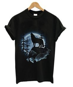 Wolf t-shirt for men lone wolf howling at the moon shirt wolves wolf tshirt mens