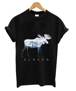 Alaska Day Moose Snowy Mountain T-Shirt