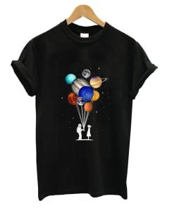 Mens Cotton Astronaut Colorful Planet Print O-Neck Casual Short Sleeve T-Shirts