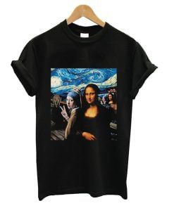 Mens Funny Kuso Mona Lisa and Van Gogh Oil Print License Designer Short Sleeve T-Shirt