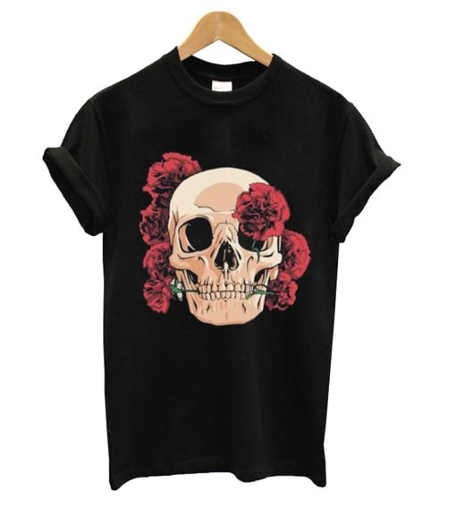 Skull With Flowers - Hand Drawn T-shirt