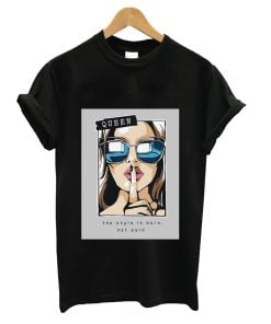 Style is born not paid slogan with comic cartoon girl in sunglasses T-shirt